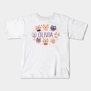 Olivia name with cartoon cats Kids T-Shirt